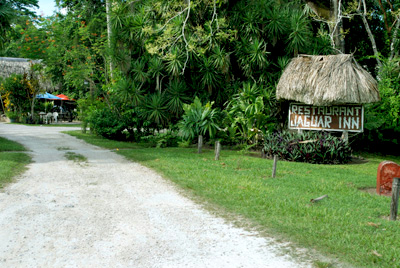 Entrance of the hotel Jaguar Inn Tikal