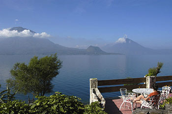 Panoramic vista of the lake Atitlan from the hotel