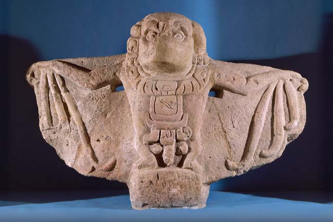 Pre-columbian stone Statue of Camazotz - the Mayan 'Deathbat' God, Copan killer bat false vampire