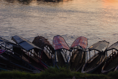 Sayaxche sunrise outside guayacan hotel boats Guatemala Rio Petex-batun 2011