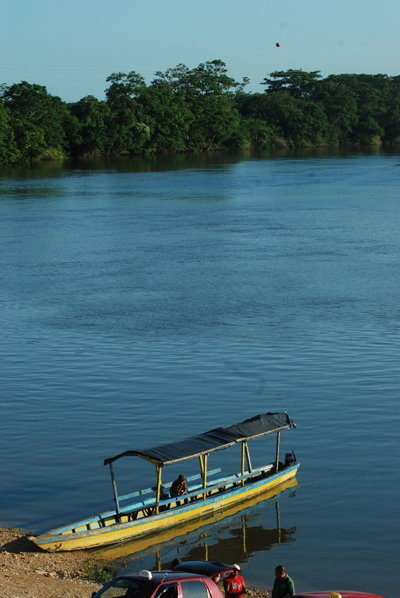 Sayaxche sunrise rio petex batun in front of guayacan hotel boat Guatemala 2011