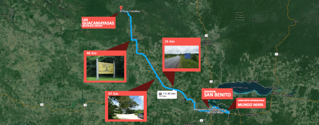 las guacamayas how to drive from airport to san benito peten Guatemala detail